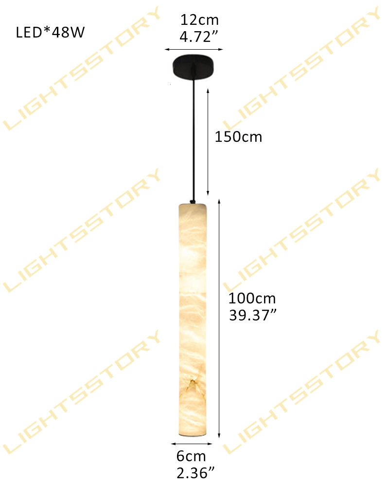 Tubular Bells Alabaster Cylinders LED Pendant Lamp Aged Brass/Black | Horizonal & Vertical D6*H100CM D2.36“*H39.37" White + Black Vintage Simple Hanging Lamp
