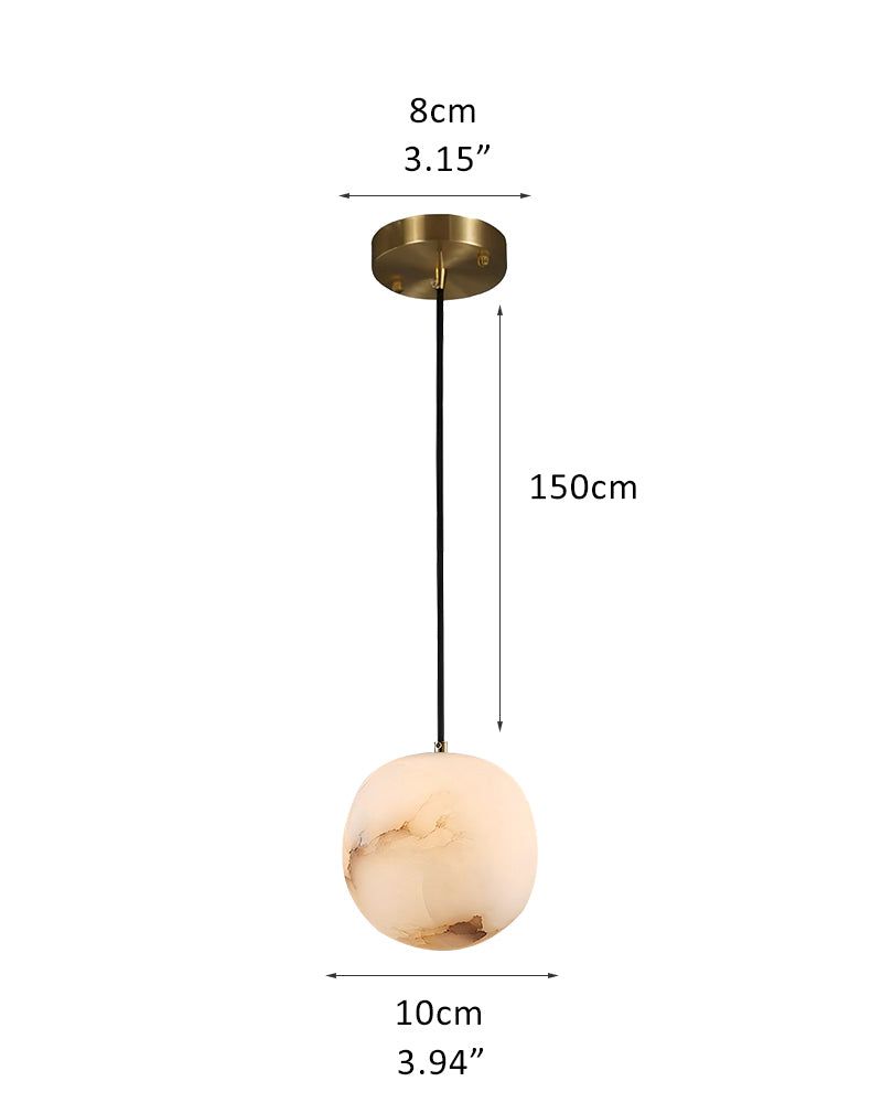 Dia 4.7" alabaster pendant lamp with gold ceiling mount and black cord