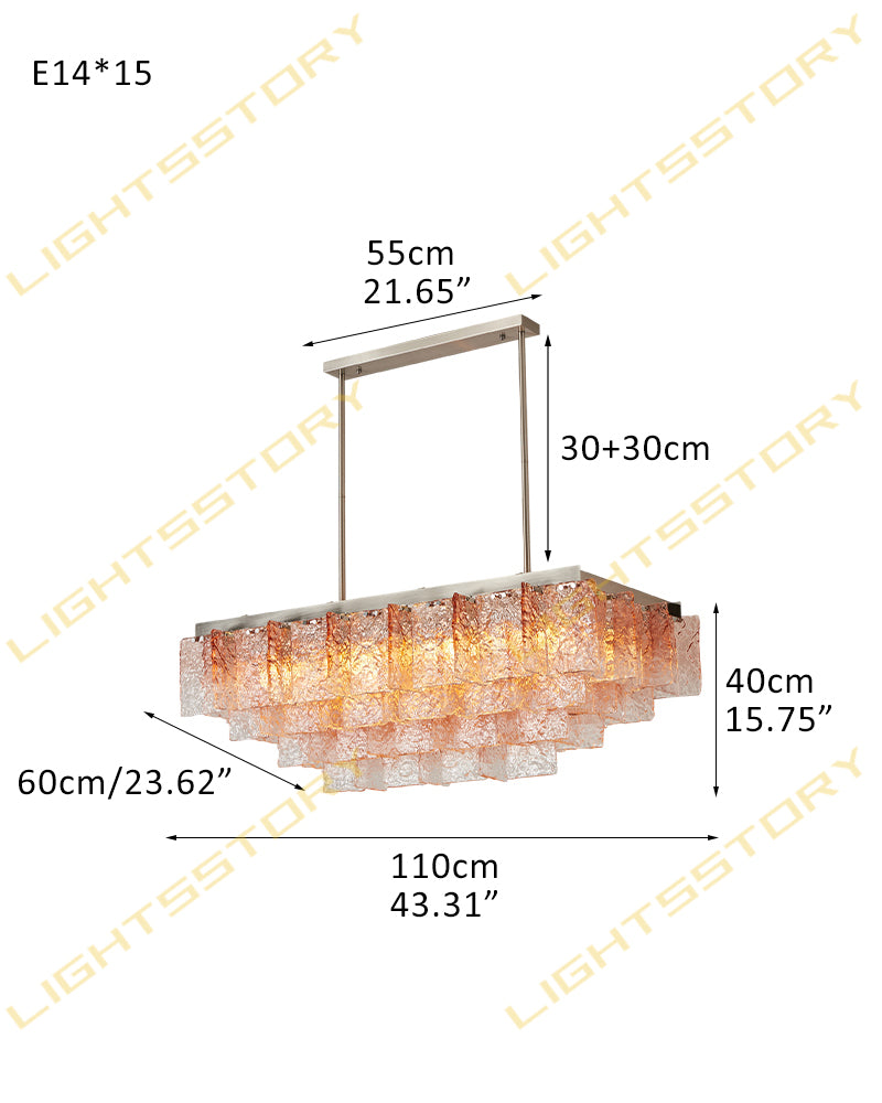 LightsStory Textured Glass Geometric Chandelier - Pink Glass Plate Installation