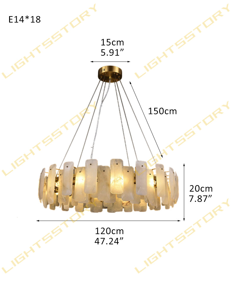 Modern Round Alabaster Living Room Chandelier in Brass/Black Frame Wide 20" 32" 48" 60"