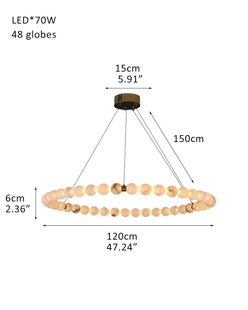Pearl Alabaster Necklace Round Chandelier 20in 24in 31in 40in | Single Ring 48 globes-L120*H6CM L47"*2" White + Gold Luxury Modern Chandelier
