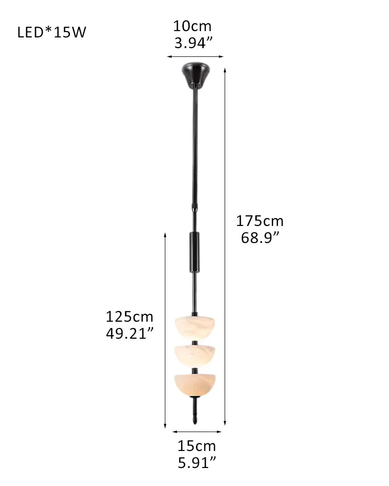Alabaster Triple Half Spheres Vertical Suspension Lights Lacquered Burnished Brass/Black 1 Set - D15*H125CM D6"*50" Black Modern Pendant lamp