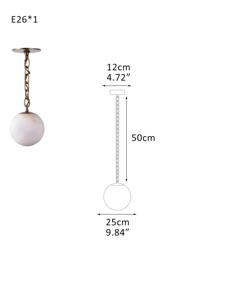 Alabaster Globe Swag Pendants Indoor Lighting with Brass/Black Chain in adjustable Single-D25CM D9.84" Modern Pendant lamp