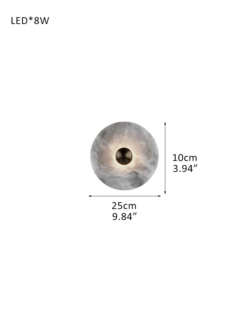 Modern Brass Hardwared Round Alabaster Conbination Plug-in Wall Lamp 10" Wide