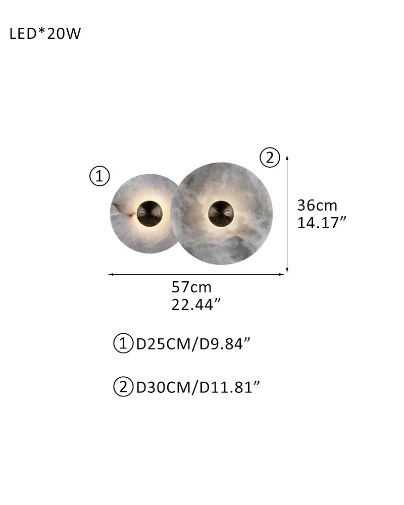 Modern Brass Hardwared Round Alabaster Conbination Plug-in Wall Lamp 10" Wide D57+H36CM D22.5"*H14.2"(D25+D30CM) Brass + White Modern Art Design Wall Lamp