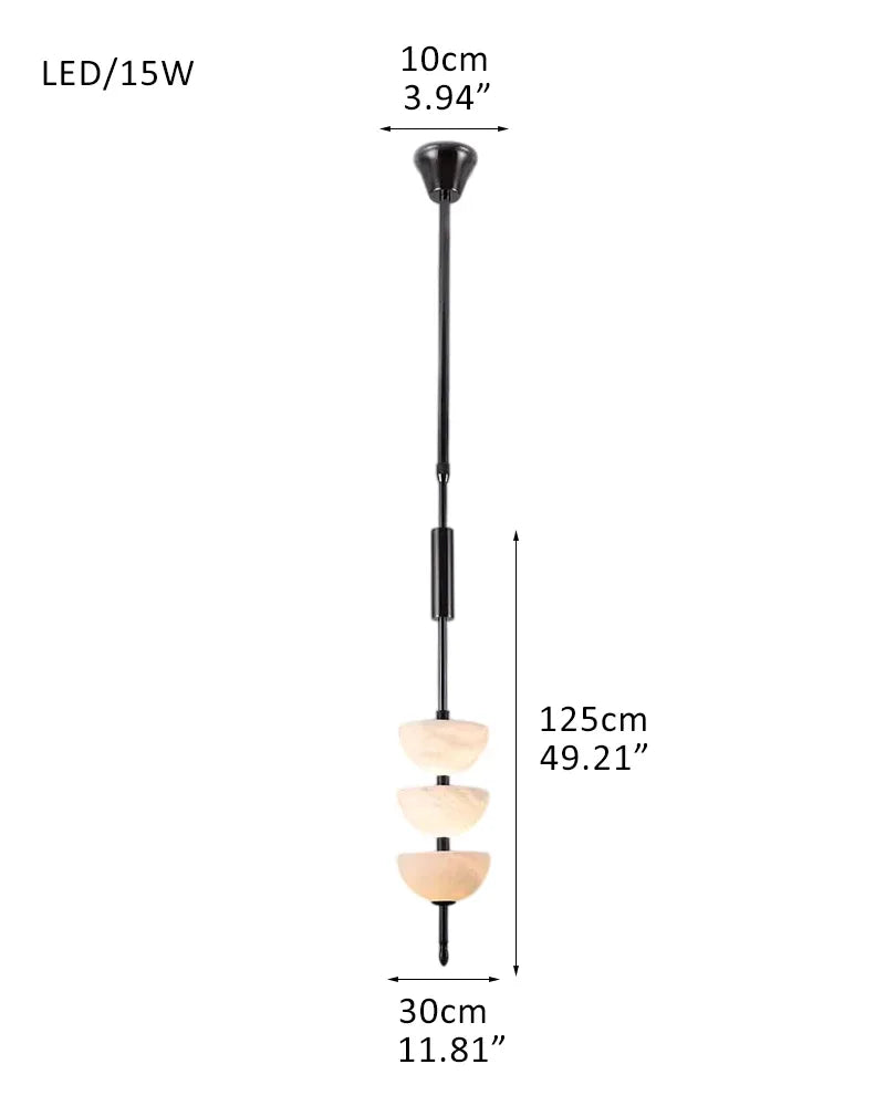 Alabaster Triple Half Spheres Vertical Suspension Lights Lacquered Burnished Brass/Black 1 Set - D30*H125CM D12"*50" Black Modern Pendant lamp