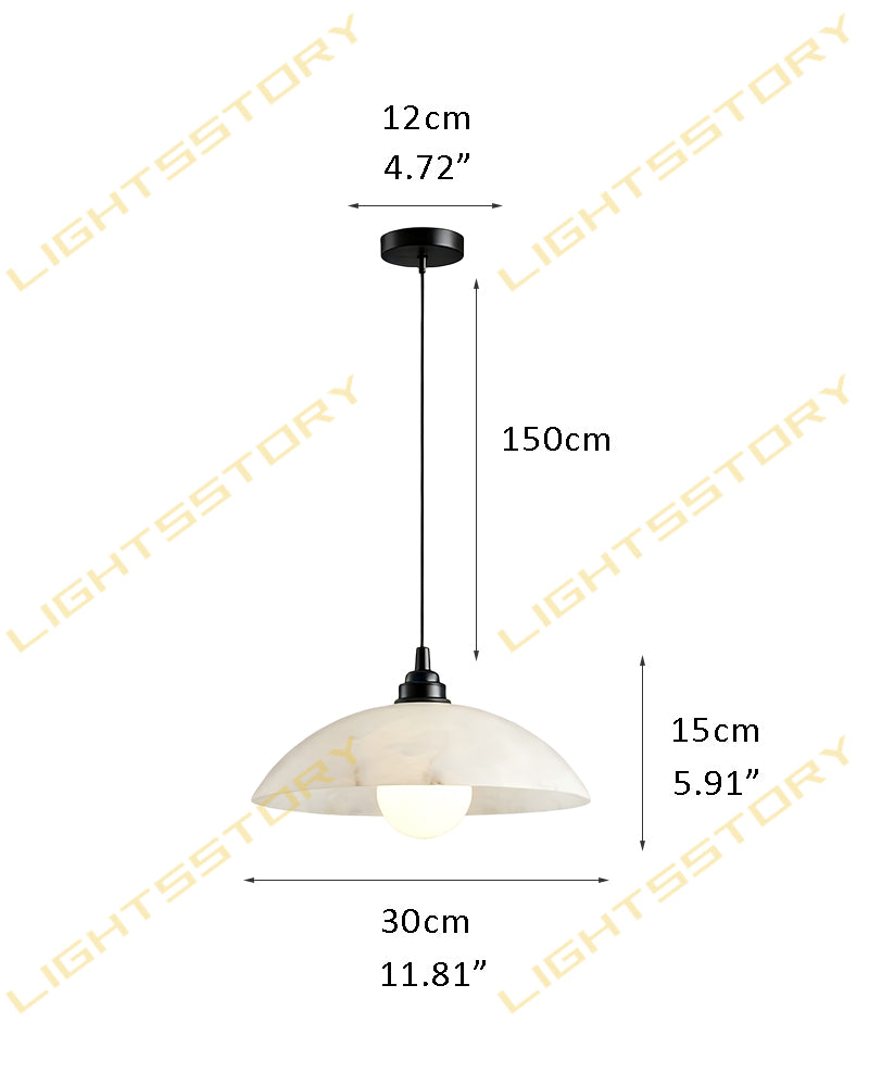 Alabaster Dome Shade Globe Pendant Light - Natural Spanish Alabaster Dome, Serene Black Trim - Kitchens, Dining & Living Rooms