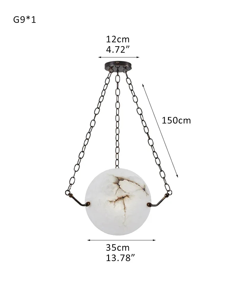 Vintage Alabaster Globe Pendant Light Fixture with brass/black adjustable chain 150cm D35cm D13.78" White + Black Vintage Simple Pendant Lamp