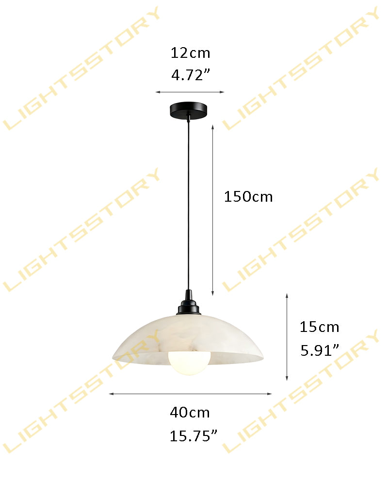 Alabaster Dome Shade Globe Pendant Light - Natural Spanish Alabaster Dome, Serene Black Trim - Kitchens, Dining & Living Rooms