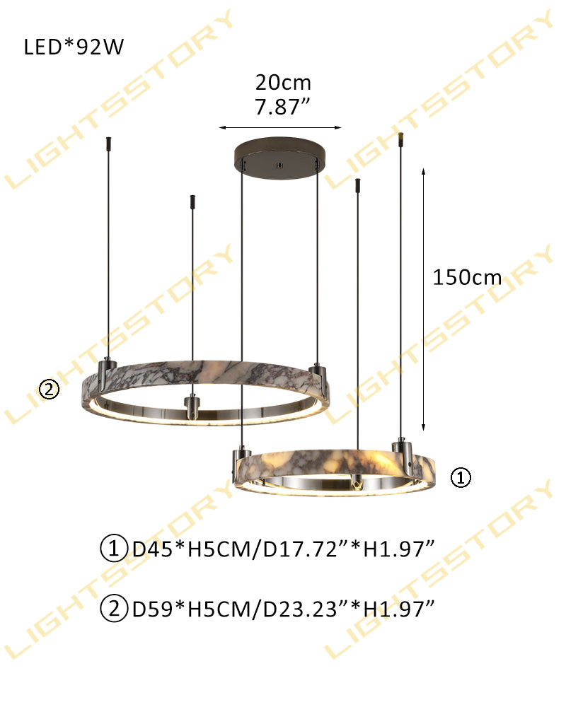 Luxury LED Double/Triple Ring Circle Marble Chandelier Aged Brass/Black Frame D45+D59CM D17.72"+D23.23"-Double Black American chandelier