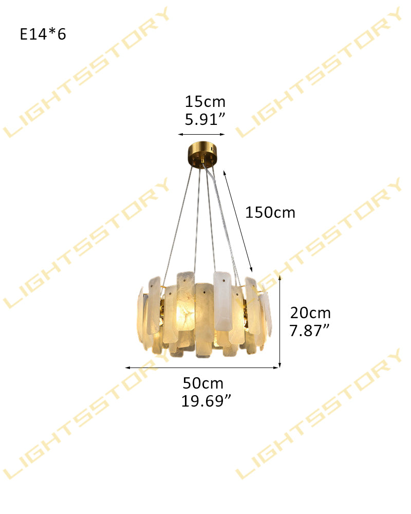 Modern Round Alabaster Living Room Chandelier in Brass/Black Frame Wide 20" 32" 48" 60" 6-light-D50*H20CM D19.69"*H7.87" Brass + White Luxury Modern Chandelier