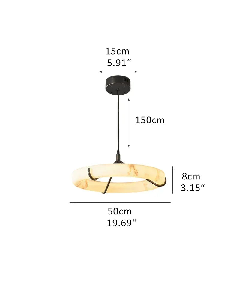 Dia 31.5" Black Metal Modern Single Ring Alabaster Pendant Light,60W A-L50*H6CM L19.69*H3.15" White + Black Modern Pendant lamp