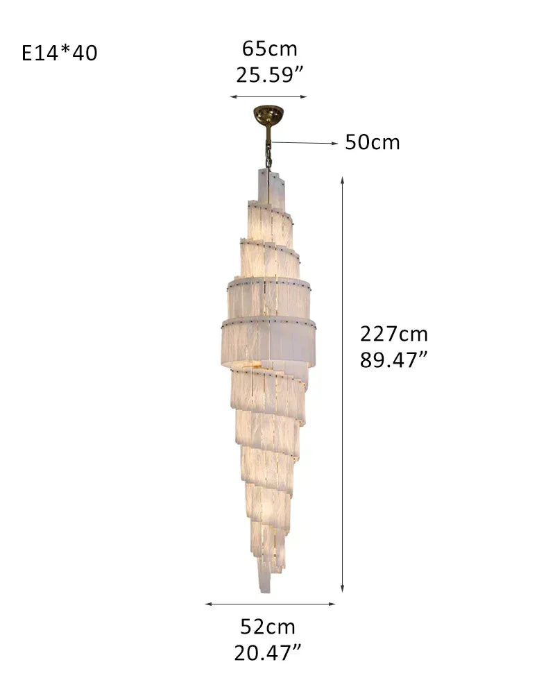 LightsStory Series Geometric Chandelier | Multi-tiered Snowflake Natural Gypsum Alabaster, Natural Matte Finish for High Ceilings and Spacious Entrances 40-light-L52*H227CM L20.47“*H89.37" White + Brass Luxury Modern Chandelier