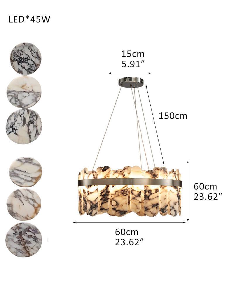 Modern LED Marble Round Chandelier 24" 32" Brushed Gold/Silver/Black Circle Frame