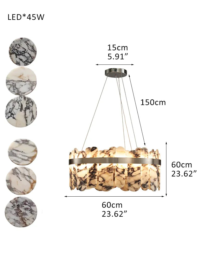 Modern LED Marble Round Chandelier 24" 32" Brushed Gold/Silver/Black Circle Frame D60*H26CM D23.62"*H10.24" Silver Frame Luxury Modern Chandelier