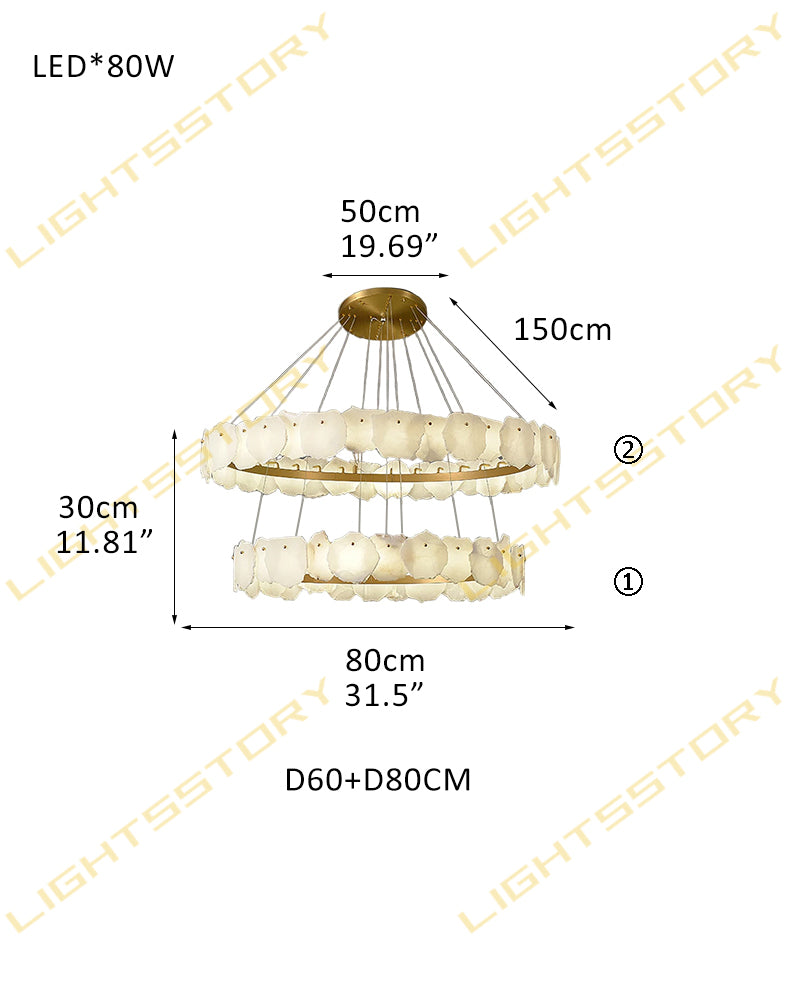 Alabaster Stairwell Chandelier. Modern High Ceiling Statement Light. 2 Tier-D60+D80CM White + Gold American Vintage chandelier lamp