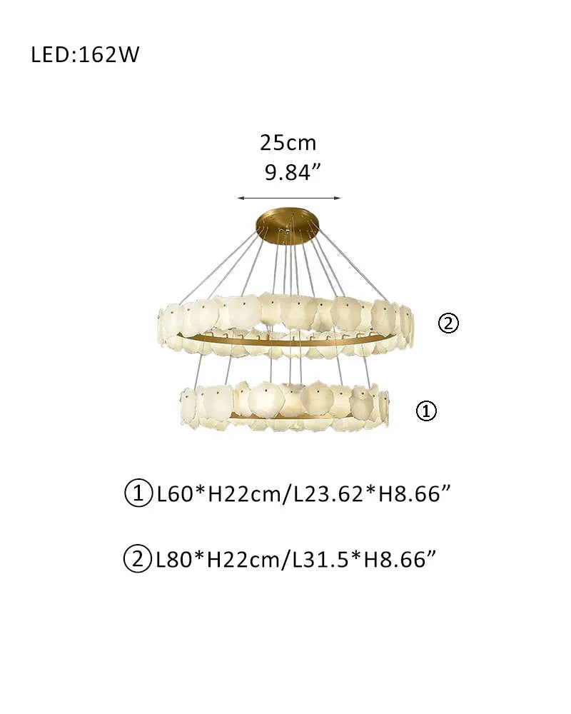 Elegant Light 3 Tier Alabaster LED Chandelier Wide 40" with Stain Gold Ring for High Ceiling D60+D80CM D23.6"+D31.5" White + Gold American Vintage chandelier lamp