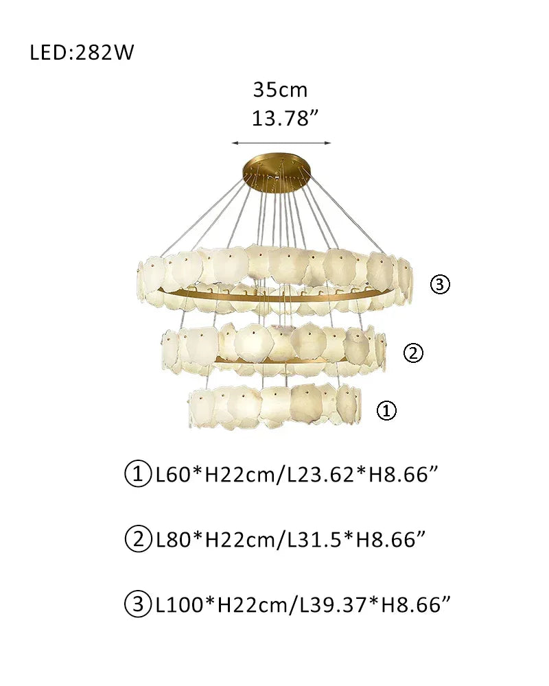 Elegant Light 3 Tier Alabaster LED Chandelier Wide 40" with Stain Gold Ring for High Ceiling D60+D80+D100CM D23.6"++31.5"+D39.4" White + Gold American Vintage chandelier lamp