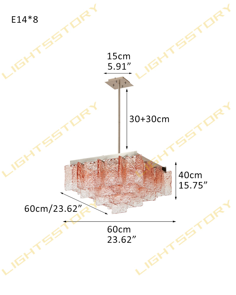 LightsStory Textured Glass Geometric Chandelier - Pink Glass Plate Installation