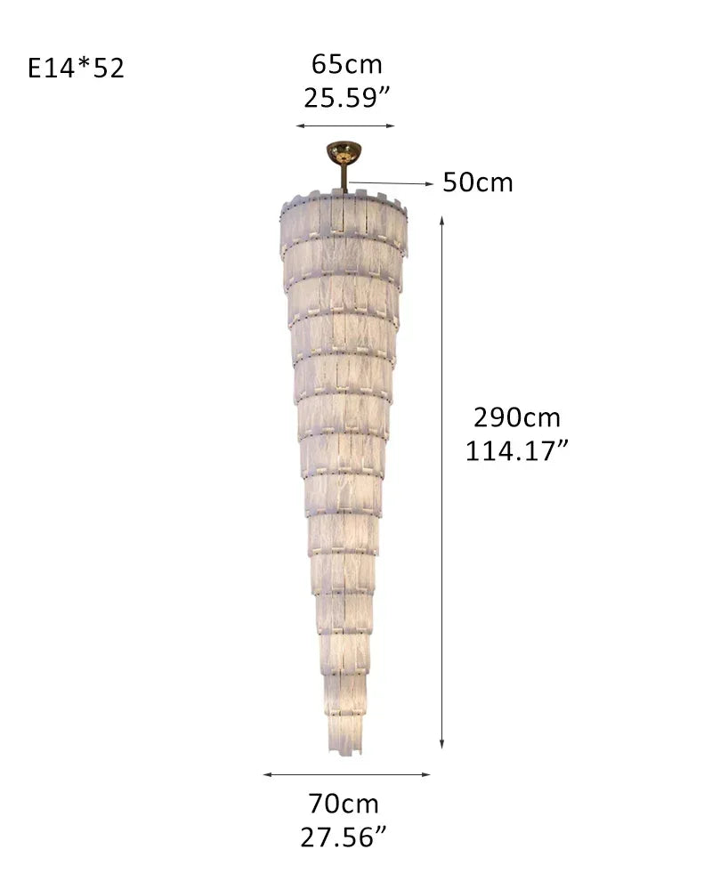 LightsStory Series Geometric Chandelier | Multi-tiered Snowflake Natural Gypsum Alabaster, Natural Matte Finish for High Ceilings and Spacious Entrances 52-light-L70*H290CM L27.56“*H114.17" White + Brass Luxury Modern Chandelier