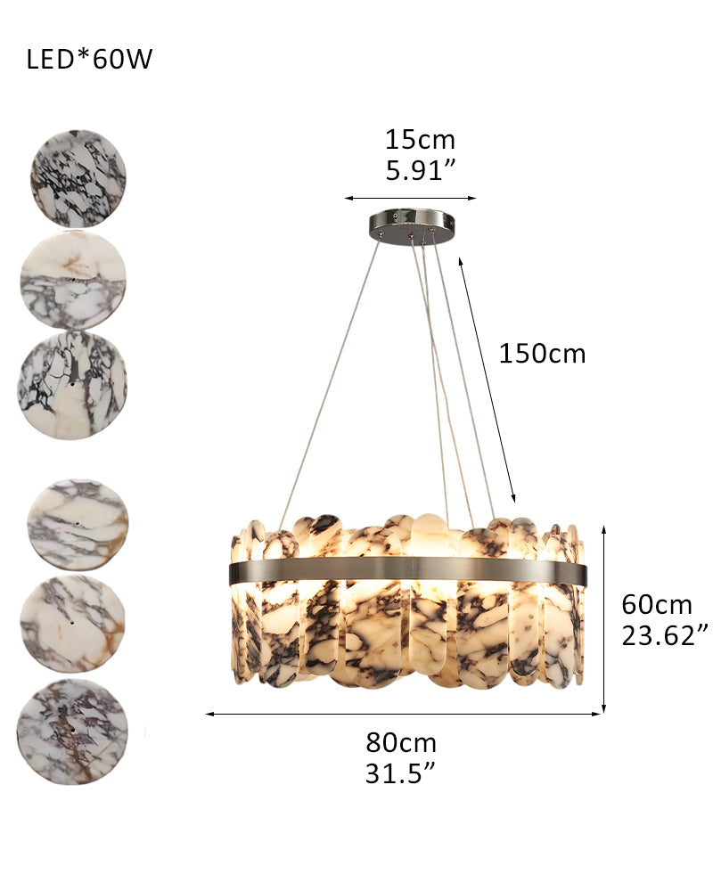 Modern LED Marble Round Chandelier 24" 32" Brushed Gold/Silver/Black Circle Frame