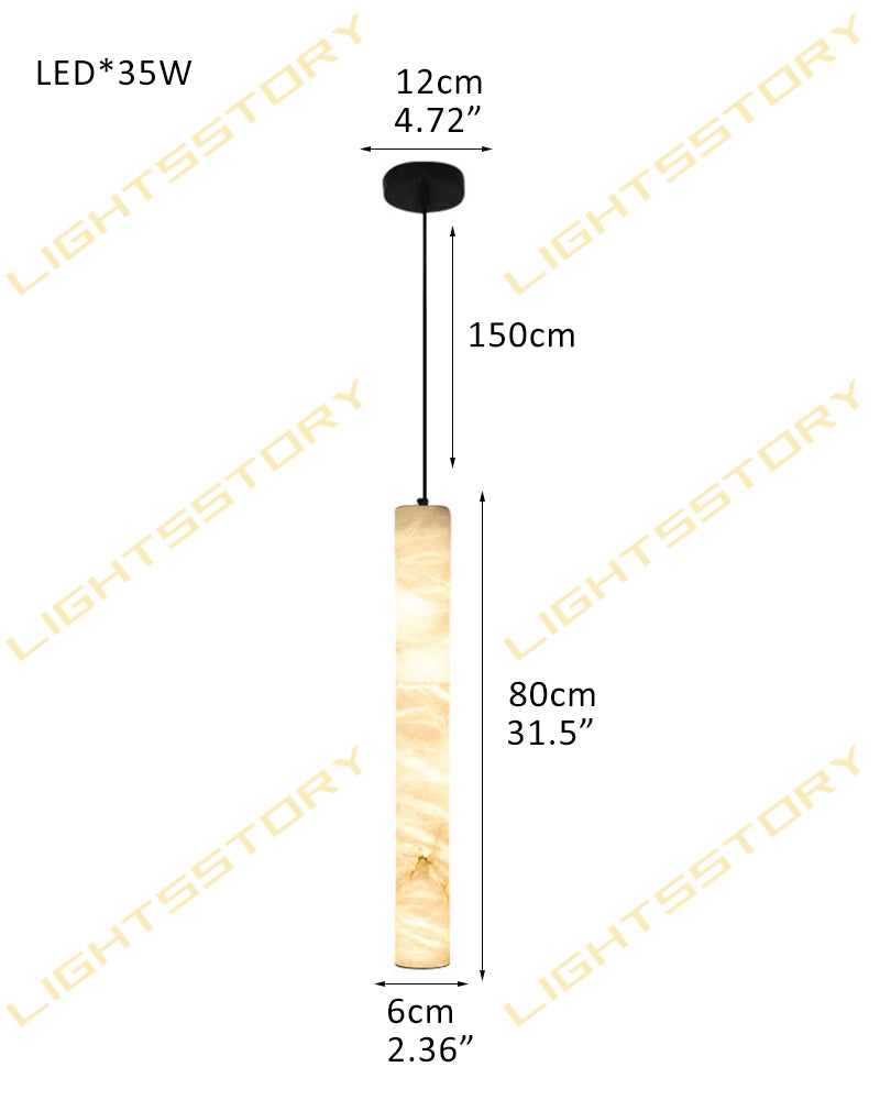 Tubular Bells Alabaster Cylinders LED Pendant Lamp Aged Brass/Black | Horizonal & Vertical D6*H80CM D2.36“*H31.5" White + Black Vintage Simple Hanging Lamp