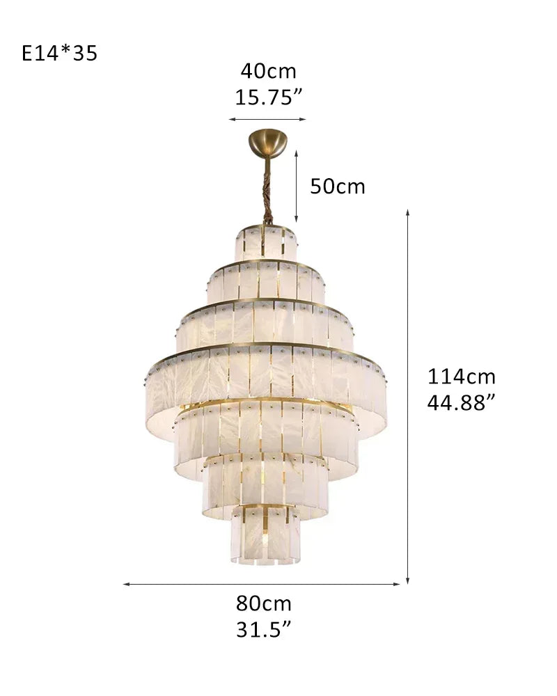 LightsStory Series Geometric Chandelier | Multi-tiered Snowflake Natural Gypsum Alabaster, Natural Matte White finish for Grand Entrances and High-Ceiling Villas 35-light-L80*H115CM L31.5“*H44.88" White + Brass Luxury Modern Chandelier