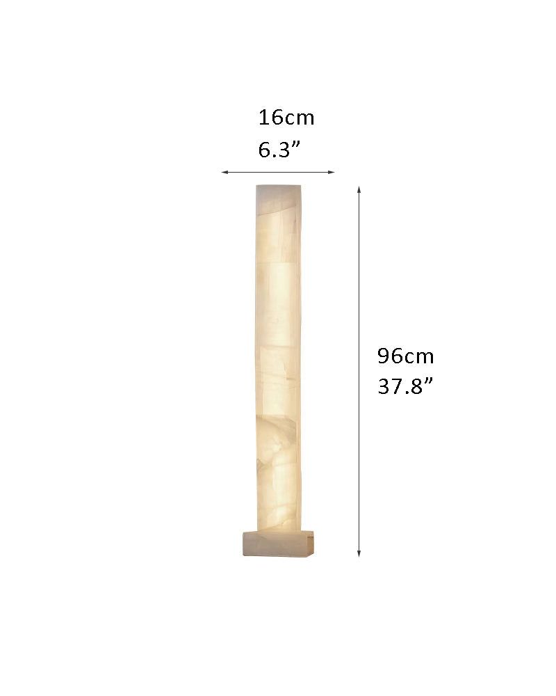 Dimensions and design details of a tall alabaster column floor lamp