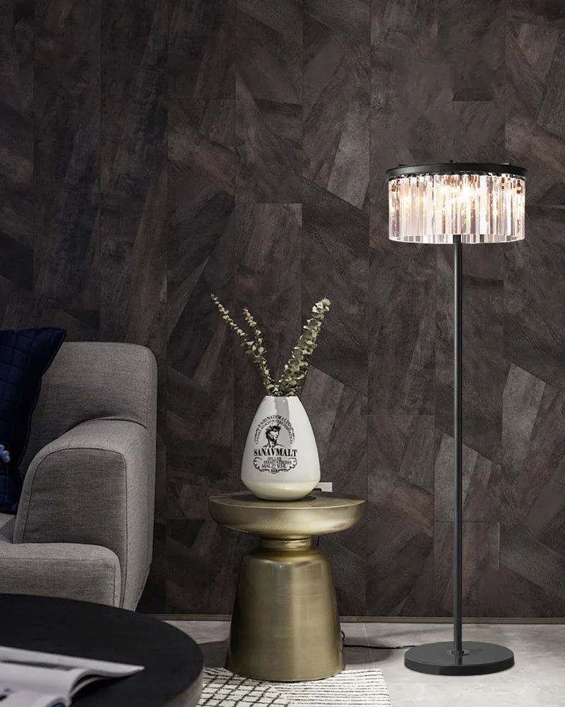 Simplicity Cylinder Shape 2-Tier Crystal Table Lamp in Black Metal with Clear/Smoke Glass Modern Table lamp