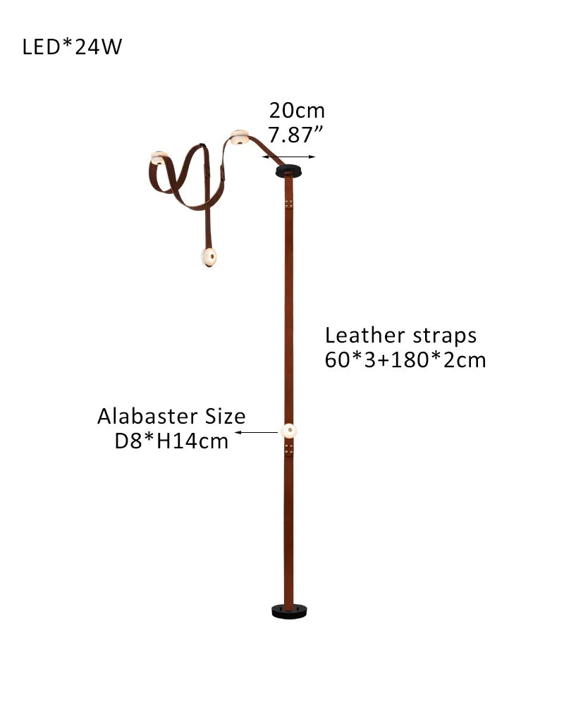 Hubbardton Forge SNAPS Mini Alabaster Floor-to-Ceiling Lighting | Black Leather Textured F-4-light-60X3+180X2CM-B White Alabaster + Brown Leather American standing floor lamp