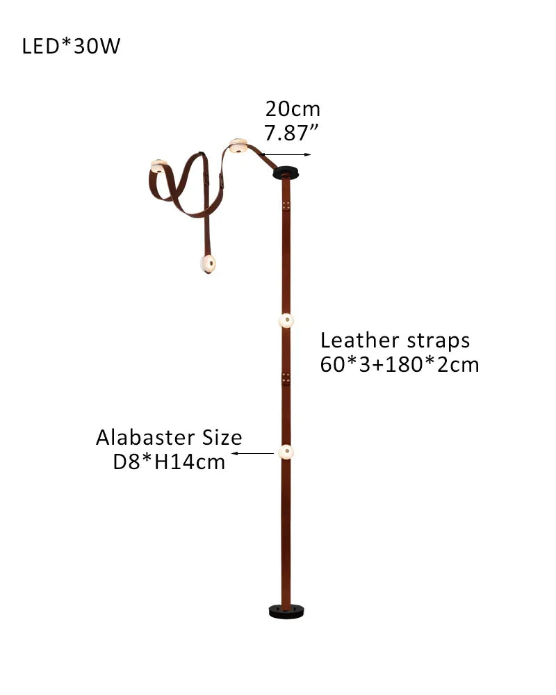 Hubbardton Forge SNAPS Mini Alabaster Floor-to-Ceiling Lighting | Black Leather Textured F-5-light-60X3+180X2CM-B White Alabaster + Brown Leather American standing floor lamp