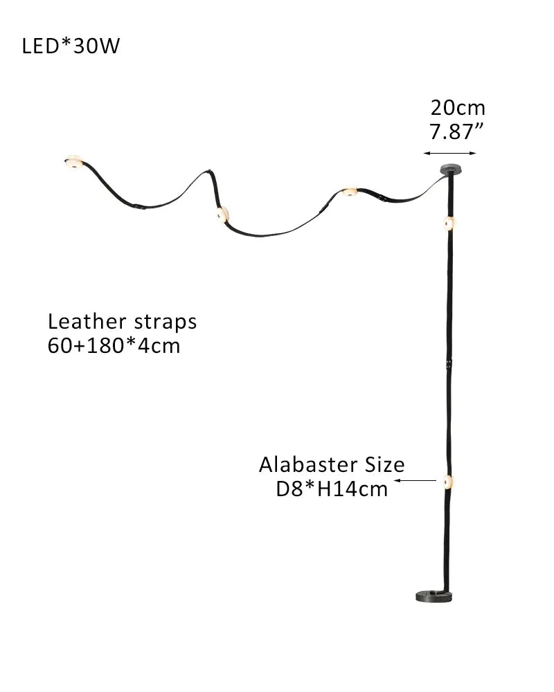 Hubbardton Forge SNAPS Mini Alabaster Floor-to-Ceiling Lighting | Black Leather Textured F-5-light-60+180X4CM-A White Alabaster + Brown Leather American standing floor lamp