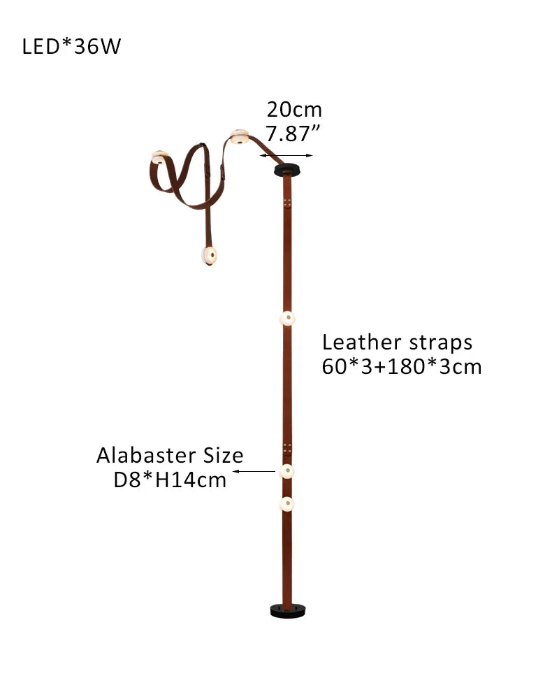 Hubbardton Forge SNAPS Mini Alabaster Floor-to-Ceiling Lighting | Black Leather Textured F-6-light-60X3+180X3CM-B White Alabaster + Brown Leather American standing floor lamp