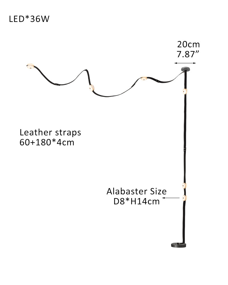 Hubbardton Forge SNAPS Mini Alabaster Floor-to-Ceiling Lighting | Black Leather Textured