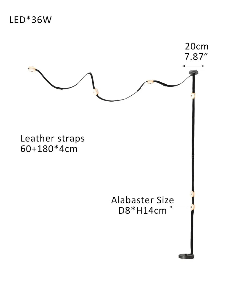 Hubbardton Forge SNAPS Mini Alabaster Floor-to-Ceiling Lighting | Black Leather Textured F-6-light-60+180X4CM-A White Alabaster + Brown Leather American standing floor lamp