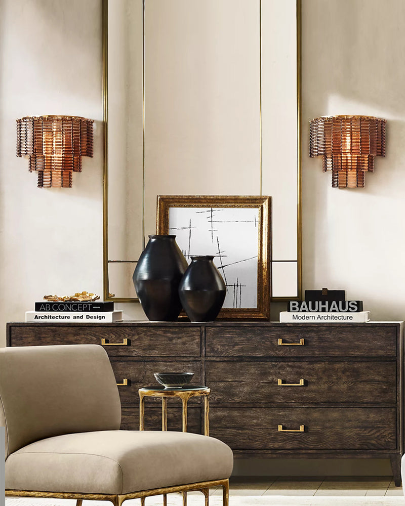 Flush Mount Smoke Glass Wall Sconce with 3 tier