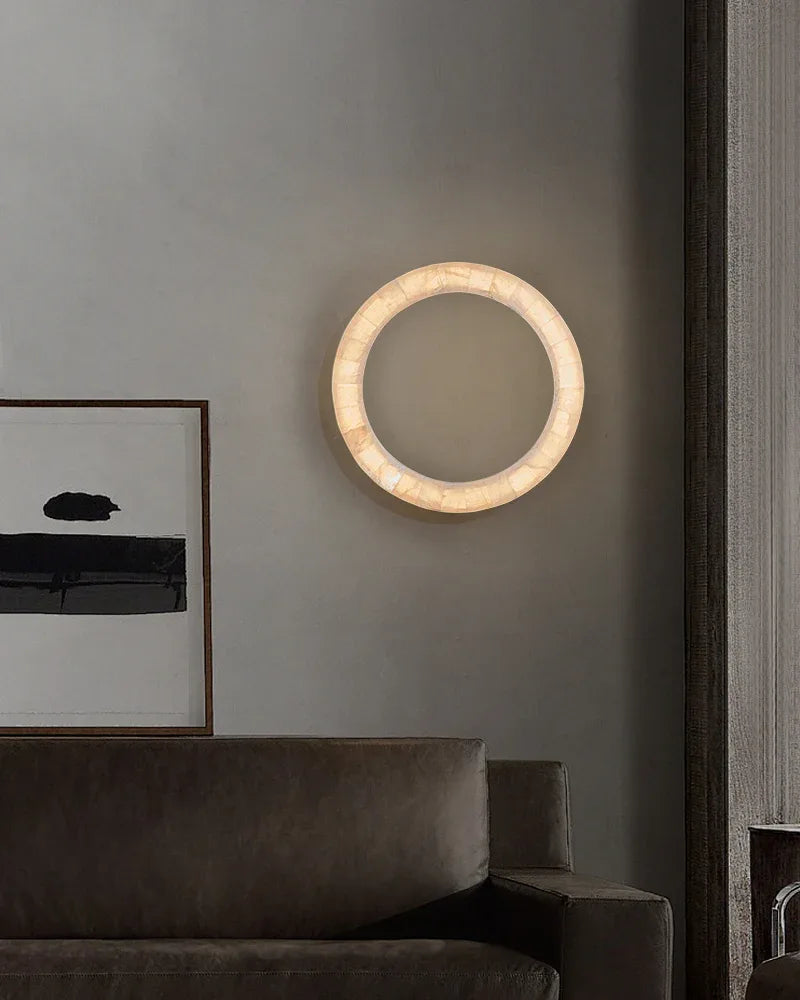 Round Circle Alabaster Marble Wall Light Fixture Mirror Sconce 30"40" Flush Mounted Wall Sconce Lamp
