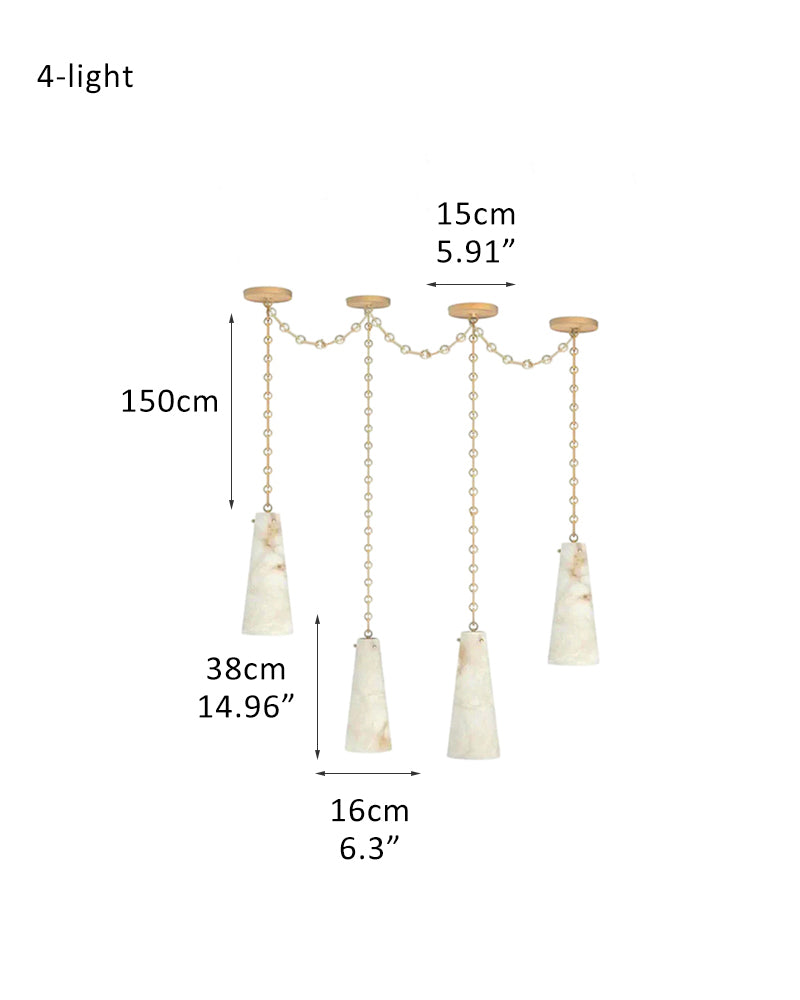 Modern Alabaster Chandelier 2 Light, Double Pendant with adjustable brass/black chain