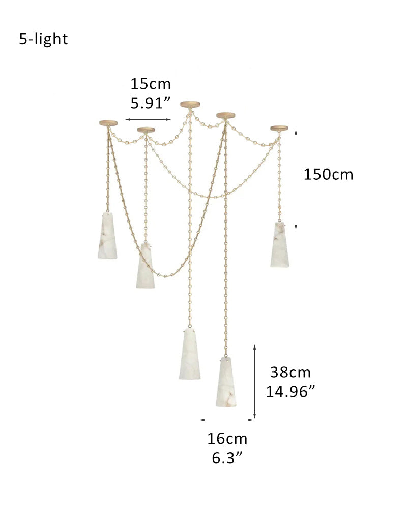 LightsStory Series Geometric Chandelier | Clustered Silhouette Translucent Alabaster and Brass, Premium Brass and Black finish for Modern Living Rooms and Dining Areas 5-light-D16*H38CM D6.3*H14.96" White + Brass Vintage Simple Pendant Lamp