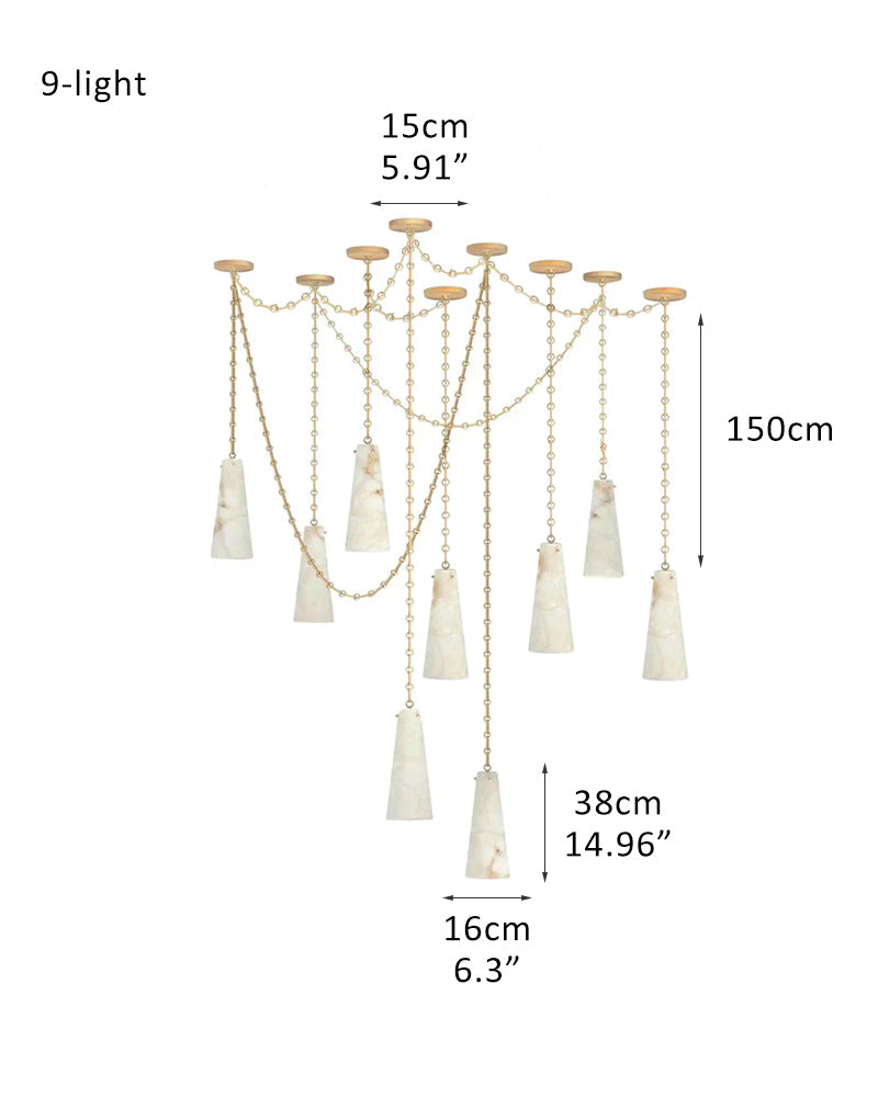LightsStory Series Geometric Chandelier | Clustered Silhouette Translucent Alabaster and Brass, Premium Brass and Black finish for Modern Living Rooms and Dining Areas 9-light-D16*H38CM D6.3*H14.96" White + Brass Vintage Simple Pendant Lamp