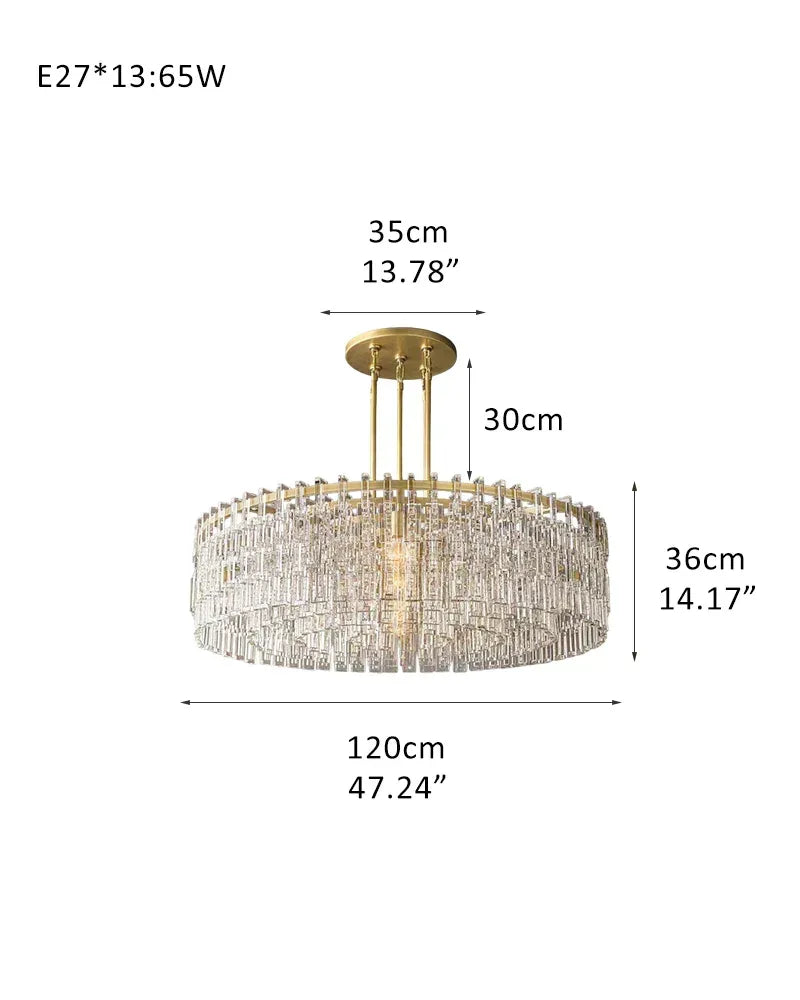 LightsStory Series Prismatic Chandelier | Linear Rectangular Hand-set Prismatic Crystals and Interlocking Steel, Dual-Tone Satin Gold and Matte Black for Entryways, Dining Areas, and Bedrooms D120*H36CM D47.24*H14.17" Gold American chandelier