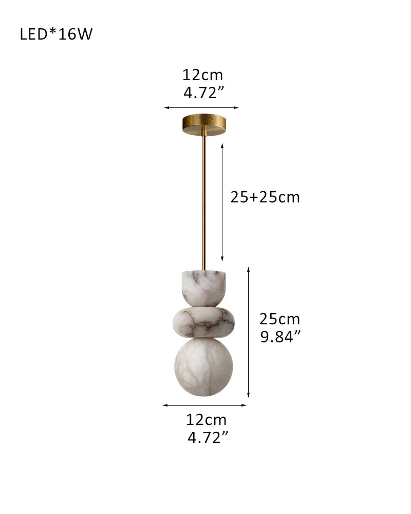 Modern Handcrafted Spanish Stone Warm White Alabaster Pendant Chain Lighting D12*H25CM D4.8"*H9.9" Brass Modern Pendant lamp