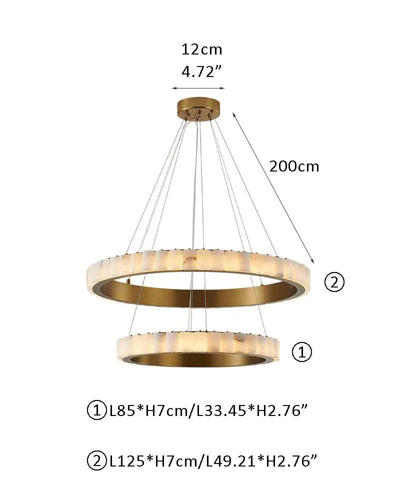 Dia 65+85CM Double LED Ring Marble Chandeliers | Black/Gold Ceiling Steel D85*7+D125*7CM D33.46*H2.76"+D49.21*H2.76" White + Gold American chandelier