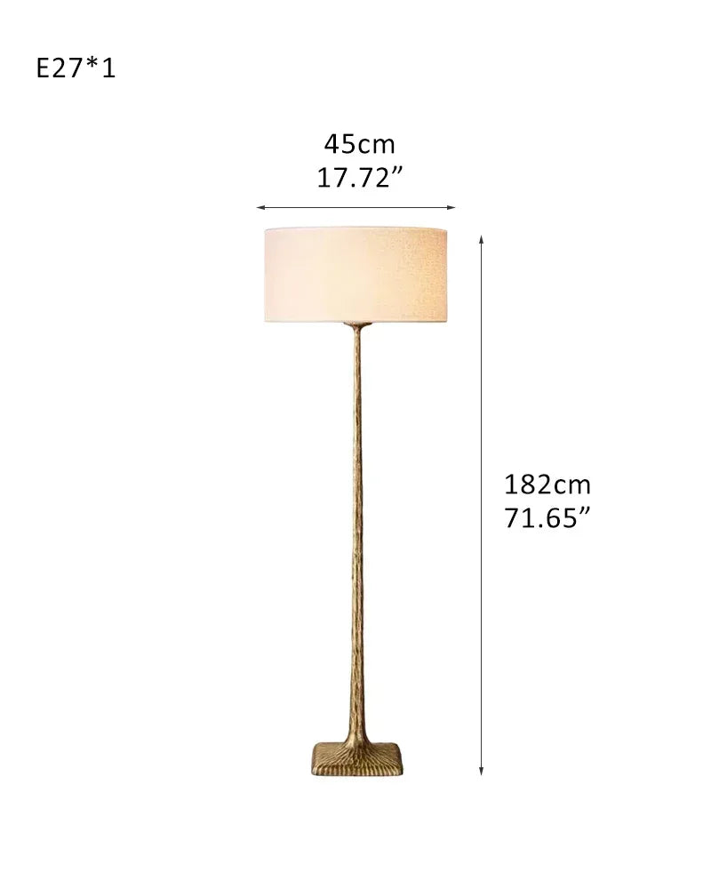 E27 Copper/Black high floor lamp 24" with fabric linen shade in forged slender texture F-L60*H182CM L23.62"*H71.65" Brass Vintage Floor Lamp