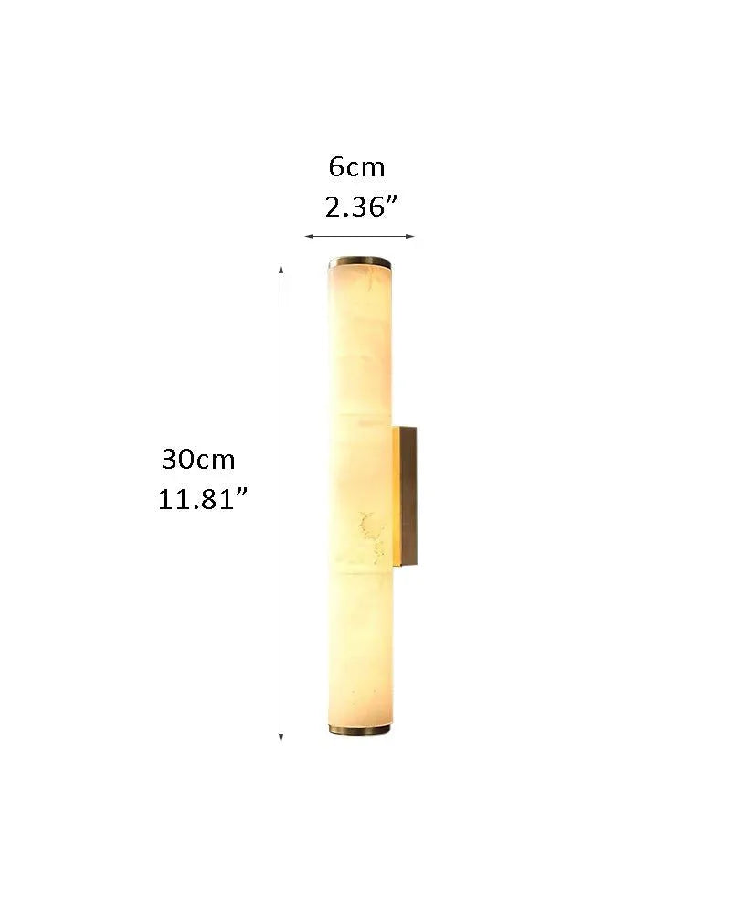 LED Copper Cylindrical Natural Marble Alabaster Wall Sconce Lamp,H30/40/50/60CM D6*H30CM D2.36*H11.81" White + Brass Flush Mounted Wall Sconce Lamp