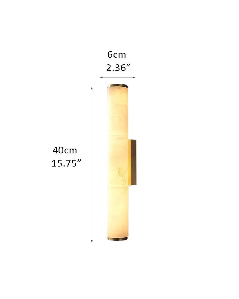 LED Copper Cylindrical Natural Marble Alabaster Wall Sconce Lamp,H30/40/50/60CM D6*H40CM D2.36*H15.75" White + Brass Flush Mounted Wall Sconce Lamp