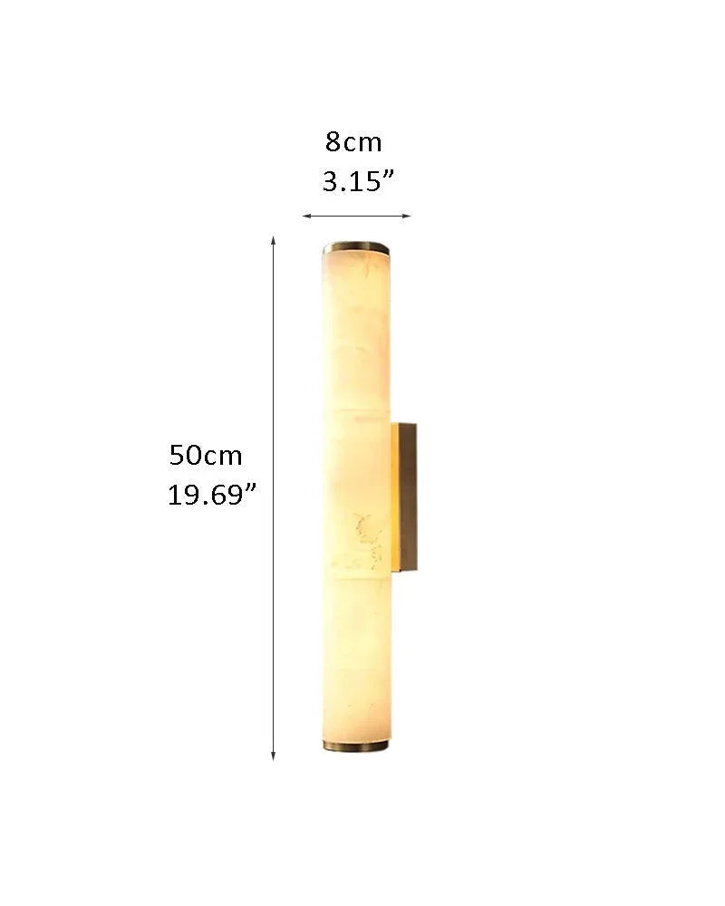 LED Copper Cylindrical Natural Marble Alabaster Wall Sconce Lamp,H30/40/50/60CM D8*H50CM D3.15*H19.69" White + Brass Flush Mounted Wall Sconce Lamp