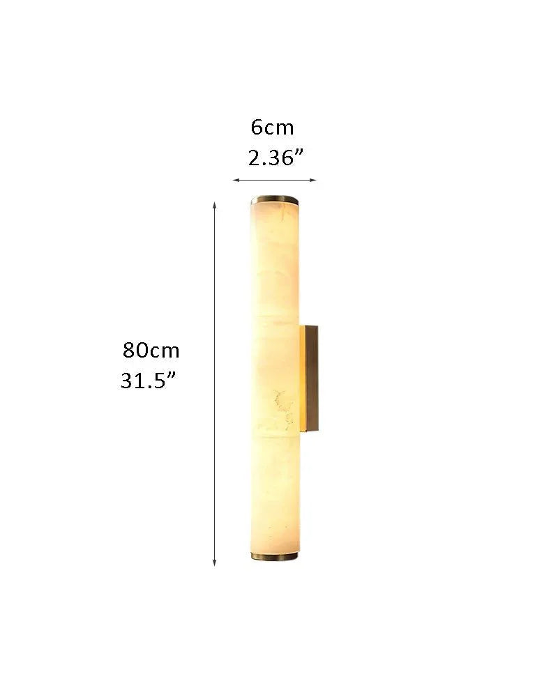 LED Copper Cylindrical Natural Marble Alabaster Wall Sconce Lamp,H30/40/50/60CM D6*H80CM D2.36*H31.5" White + Brass Flush Mounted Wall Sconce Lamp