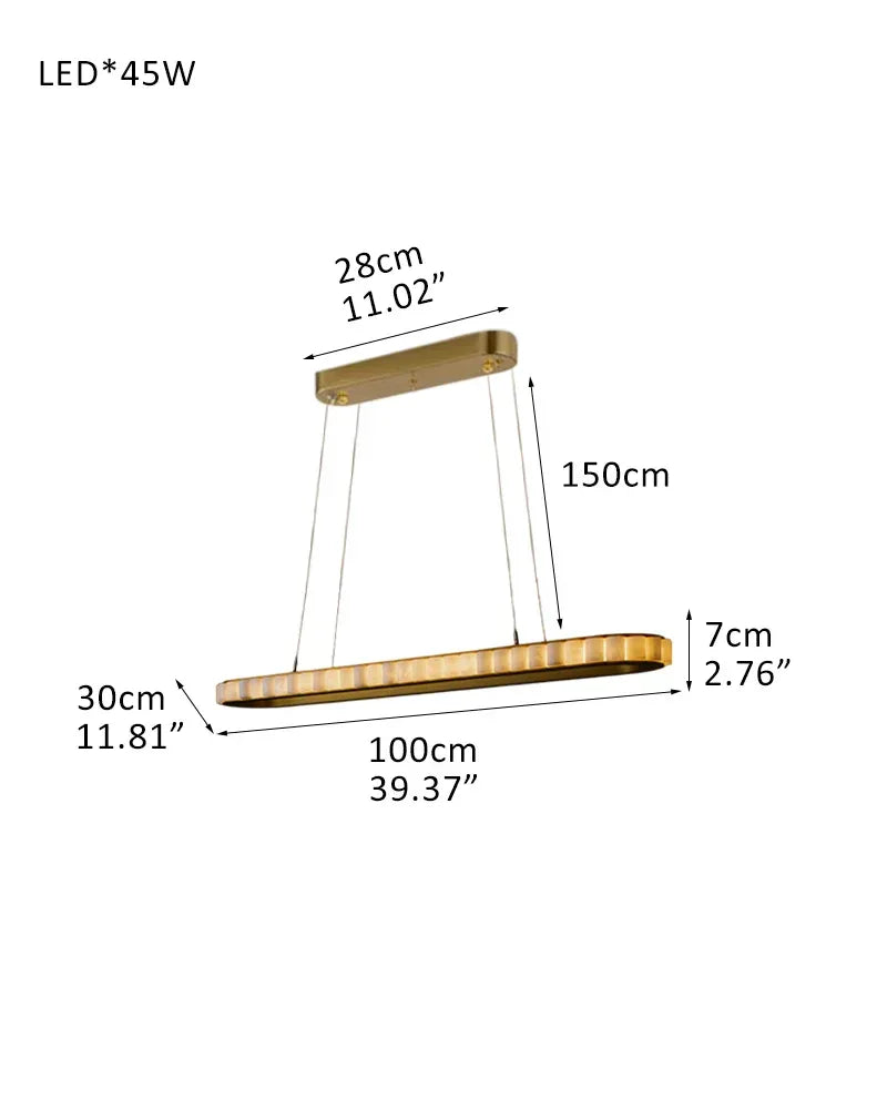 Vintage Oval White Alabaster Huge Chandelier Wide 60" Brushed Bronze/Gold Framework L100*W30*H7CM L39.4"*W11.8"*H2.8" Gold + White American chandelier