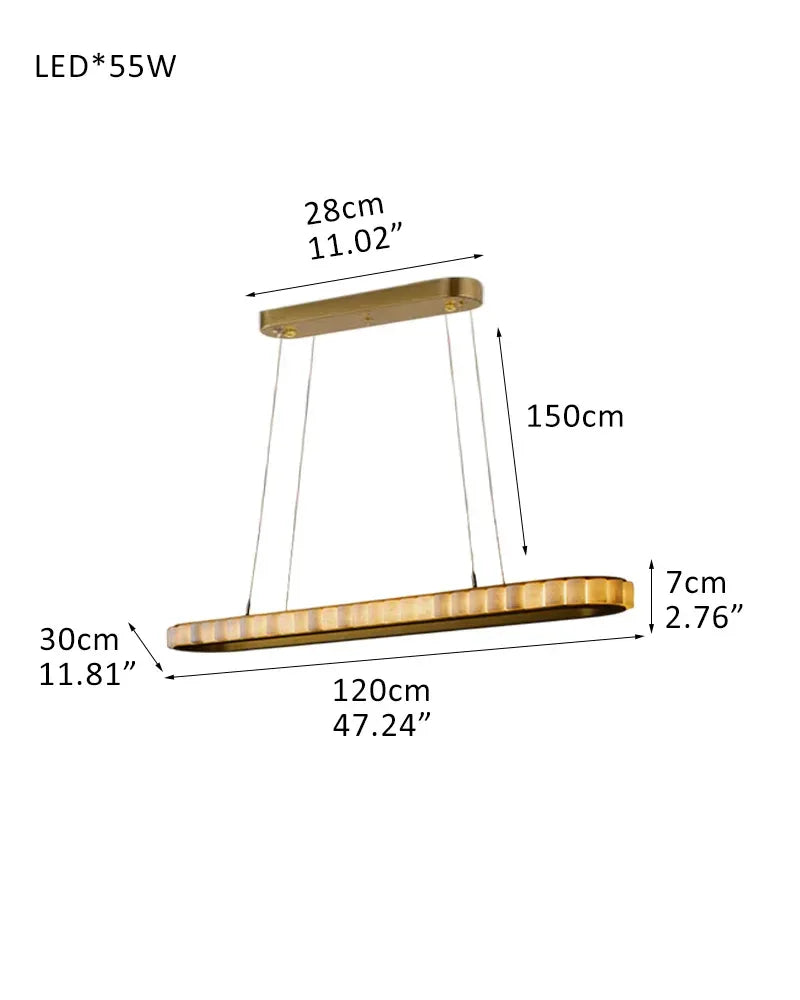 Vintage Oval White Alabaster Huge Chandelier Wide 60" Brushed Bronze/Gold Framework L120*W30*H7CM L47.2"*W11.8"*H2.8" Gold + White American chandelier